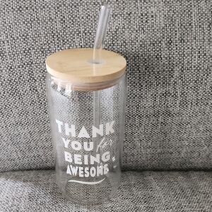 Set Of 6 Glass Tumbler with Bamboo Lid and Straw